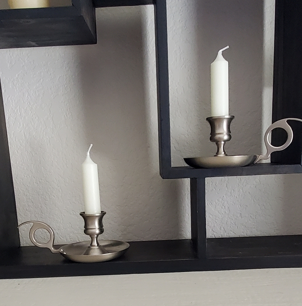 Vintage Early American Pewter Candle Stick Holders, Set of 2, EUC